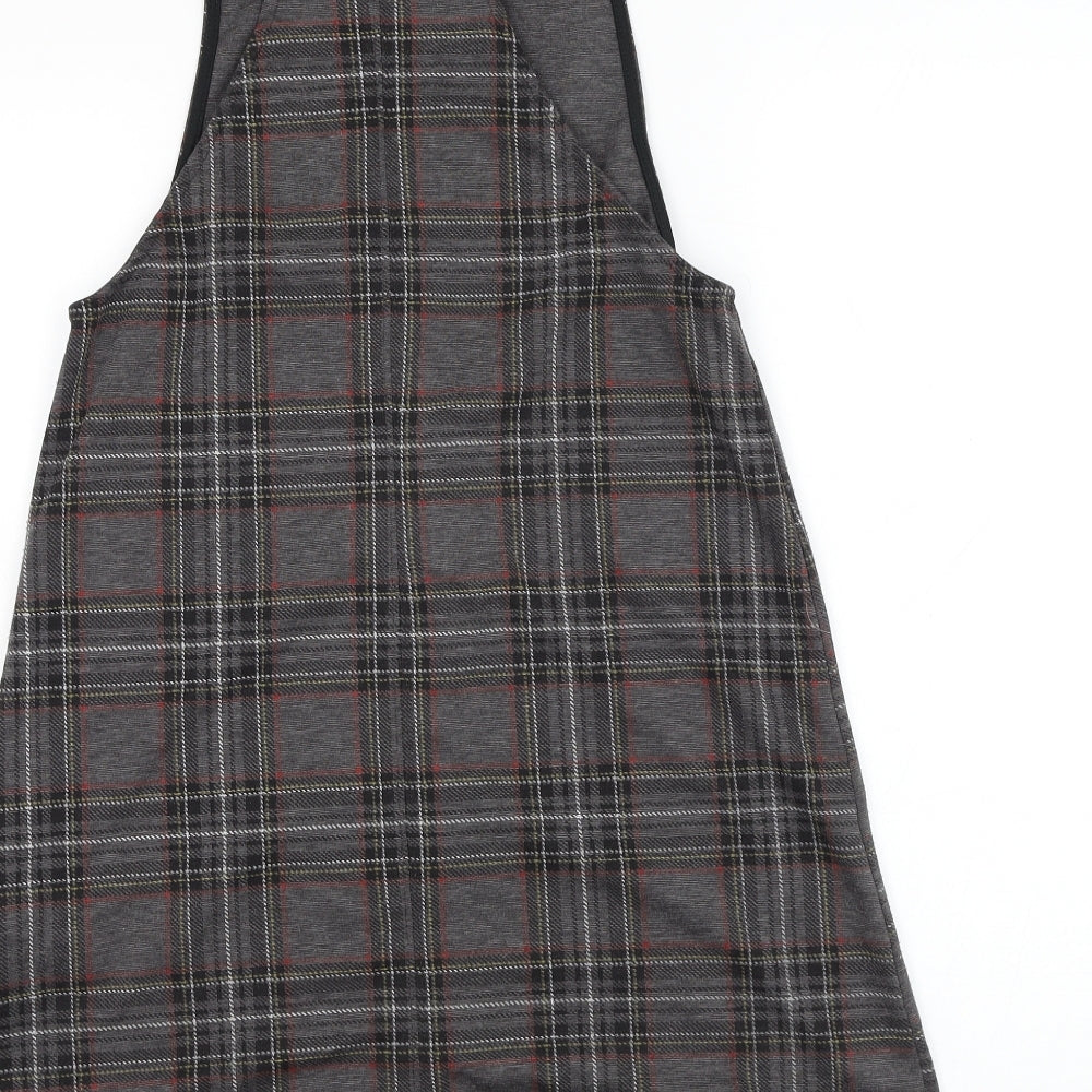 New Look Womens Grey Check Polyester Pinafore/Dungaree Dress  Size 6  Round Neck Button