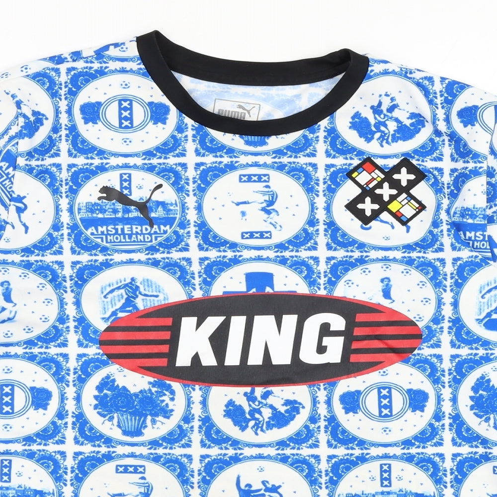PUMA Mens Blue  Polyester Jersey T-Shirt Size M Round Neck Pullover - Amsterdam