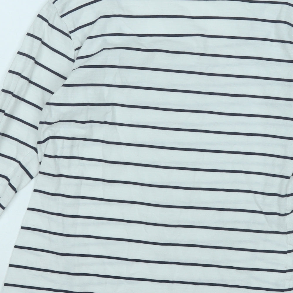 Papaya Womens White Striped Cotton Basic T-Shirt Size 10 Round Neck