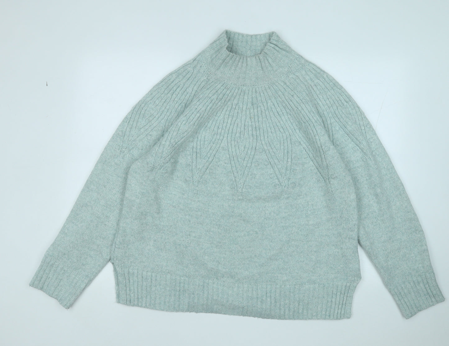 Marks and Spencer Womens Green Mock Neck  Cotton Pullover Jumper Size L