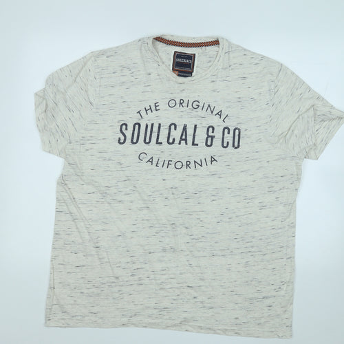 SoulCal&Co Mens White Geometric Cotton  T-Shirt Size 2XL Round Neck