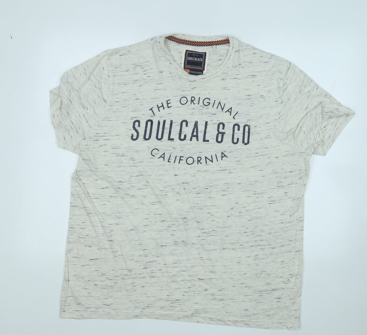 SoulCal&Co Mens White Geometric Cotton  T-Shirt Size 2XL Round Neck