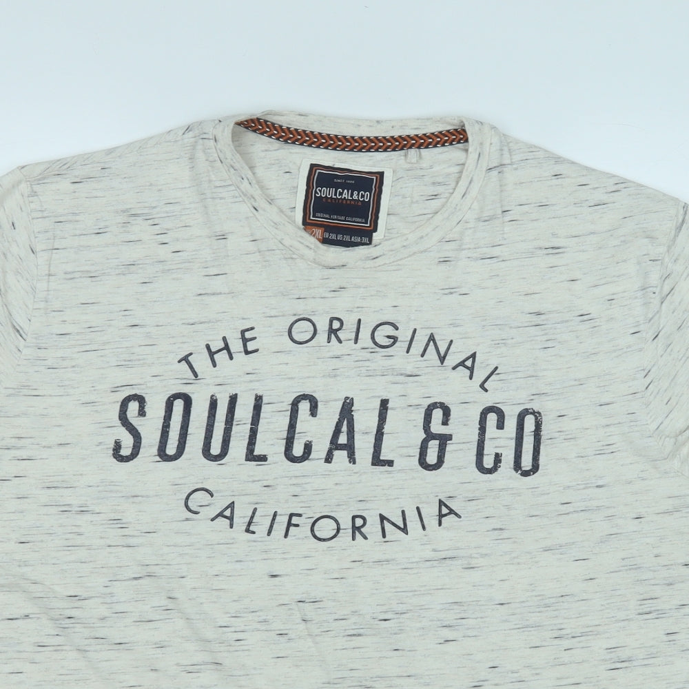 SoulCal&Co Mens White Geometric Cotton  T-Shirt Size 2XL Round Neck