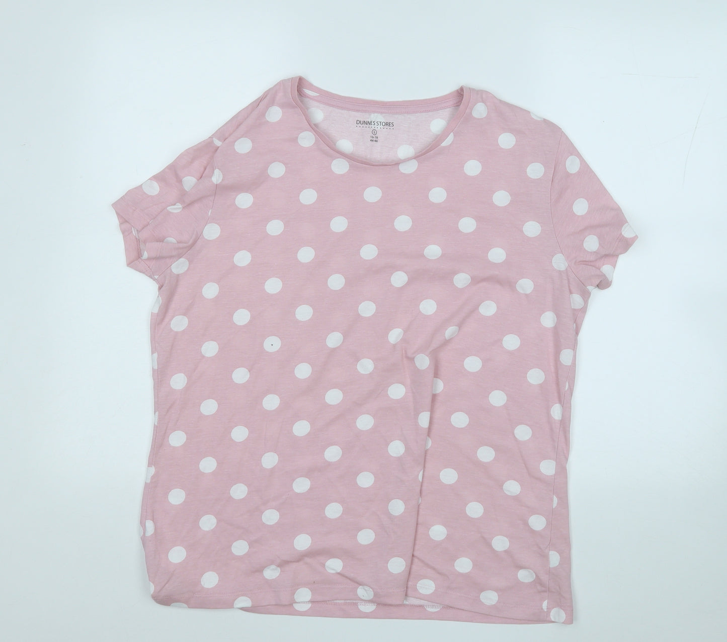 Dunnes Stores Womens Pink Polka Dot Polyester Basic T-Shirt Size 16 Round Neck