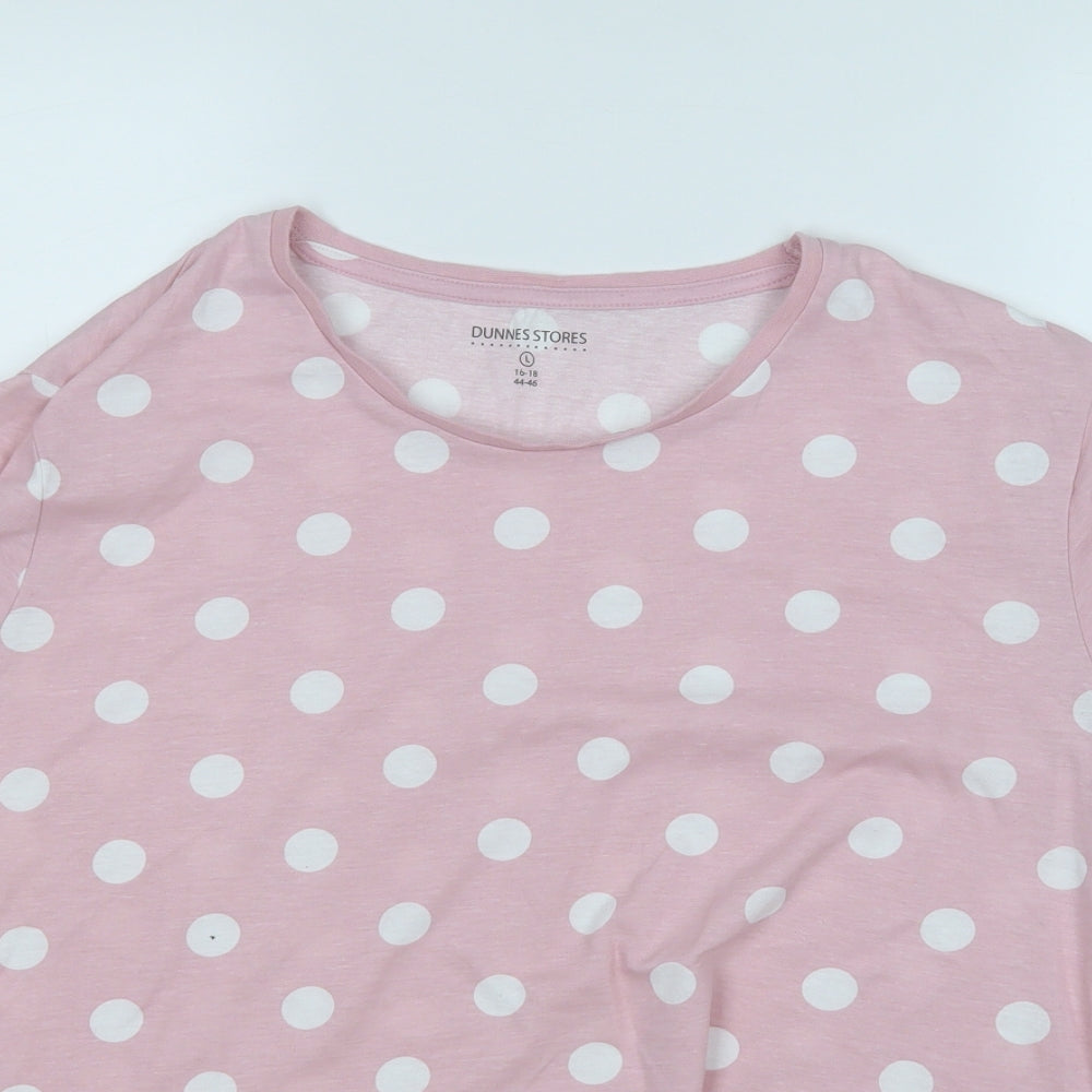 Dunnes Stores Womens Pink Polka Dot Polyester Basic T-Shirt Size 16 Round Neck