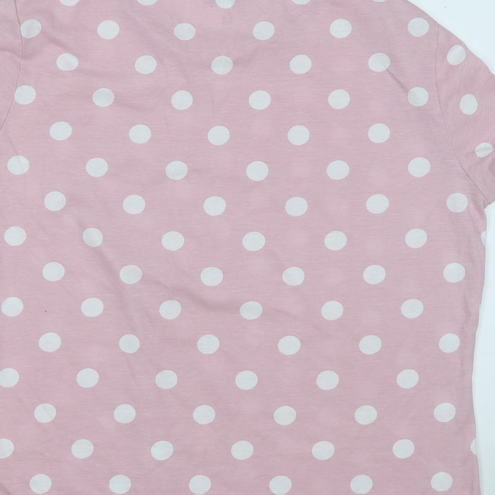 Dunnes Stores Womens Pink Polka Dot Polyester Basic T-Shirt Size 16 Round Neck