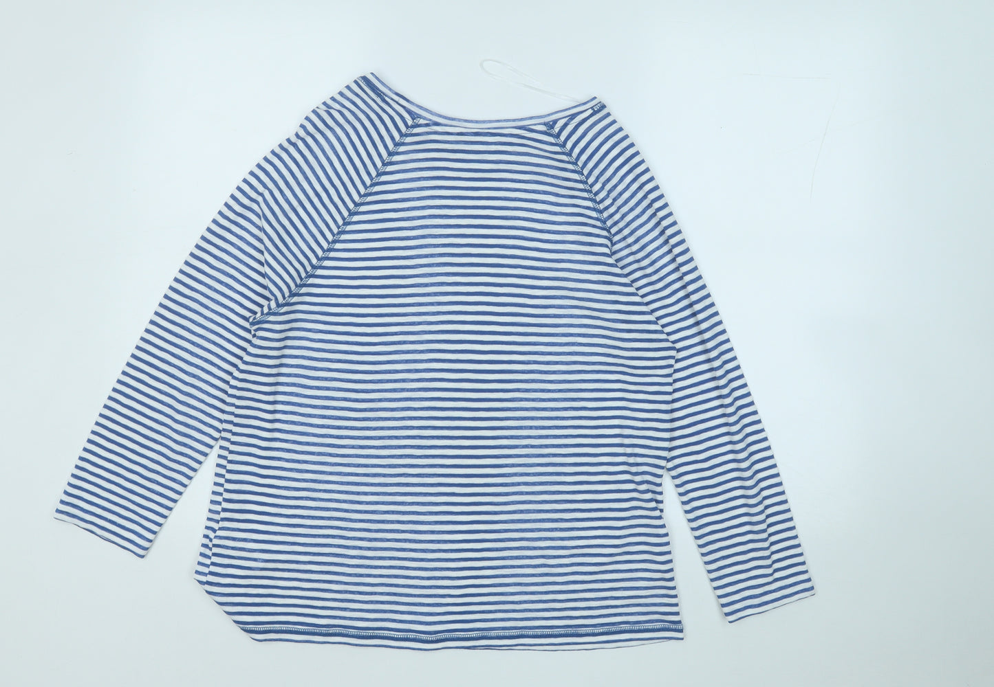 Marks and Spencer Womens Blue Striped Cotton Basic T-Shirt Size 14 Round Neck