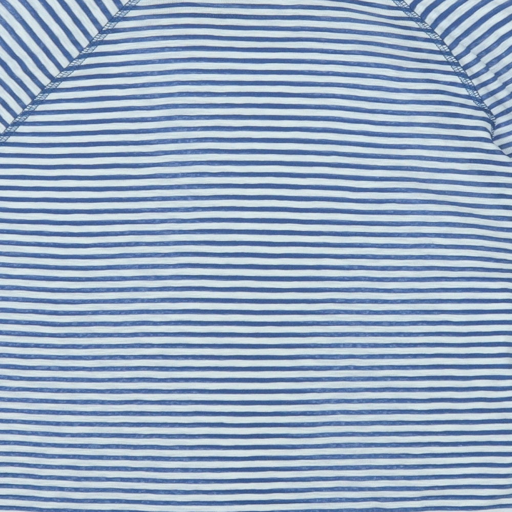 Marks and Spencer Womens Blue Striped Cotton Basic T-Shirt Size 14 Round Neck