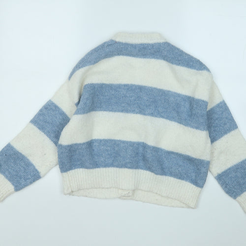 Pull&Bear Womens Blue V-Neck Striped Polyester Cardigan Jumper Size XS