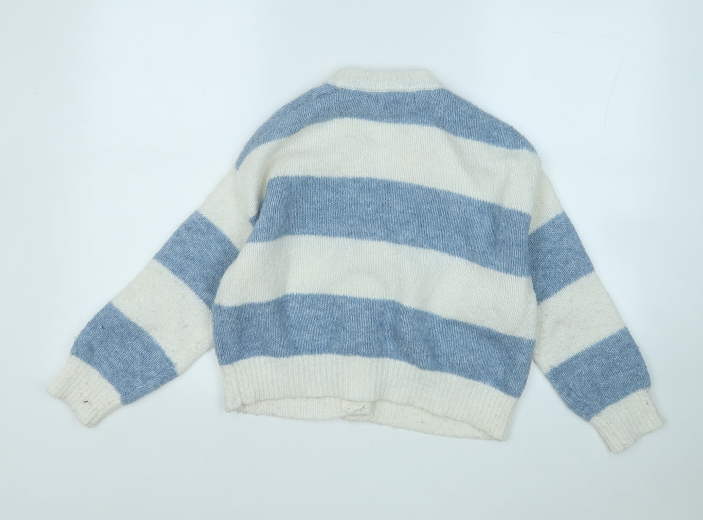 Pull&Bear Womens Blue V-Neck Striped Polyester Cardigan Jumper Size XS