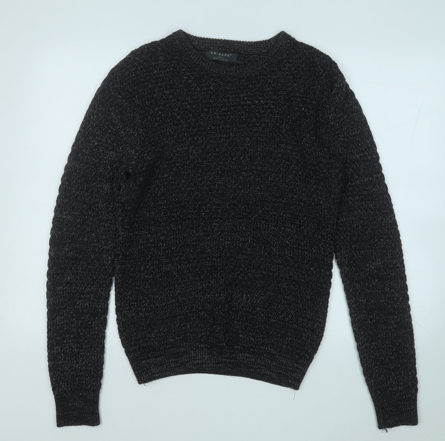 Primark Mens Black Round Neck  Cotton Pullover Jumper Size S