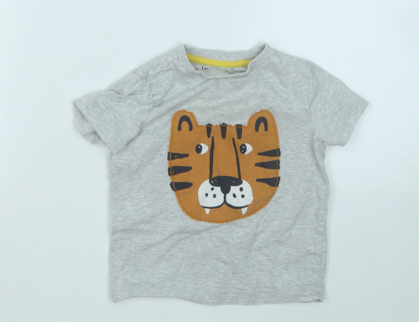 F&F Boys Grey  Cotton Basic T-Shirt Size 18-24 Months Round Neck  - Lion