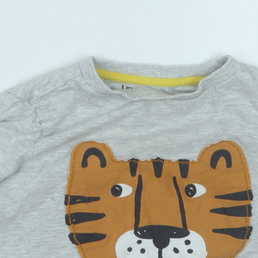 F&F Boys Grey  Cotton Basic T-Shirt Size 18-24 Months Round Neck  - Lion