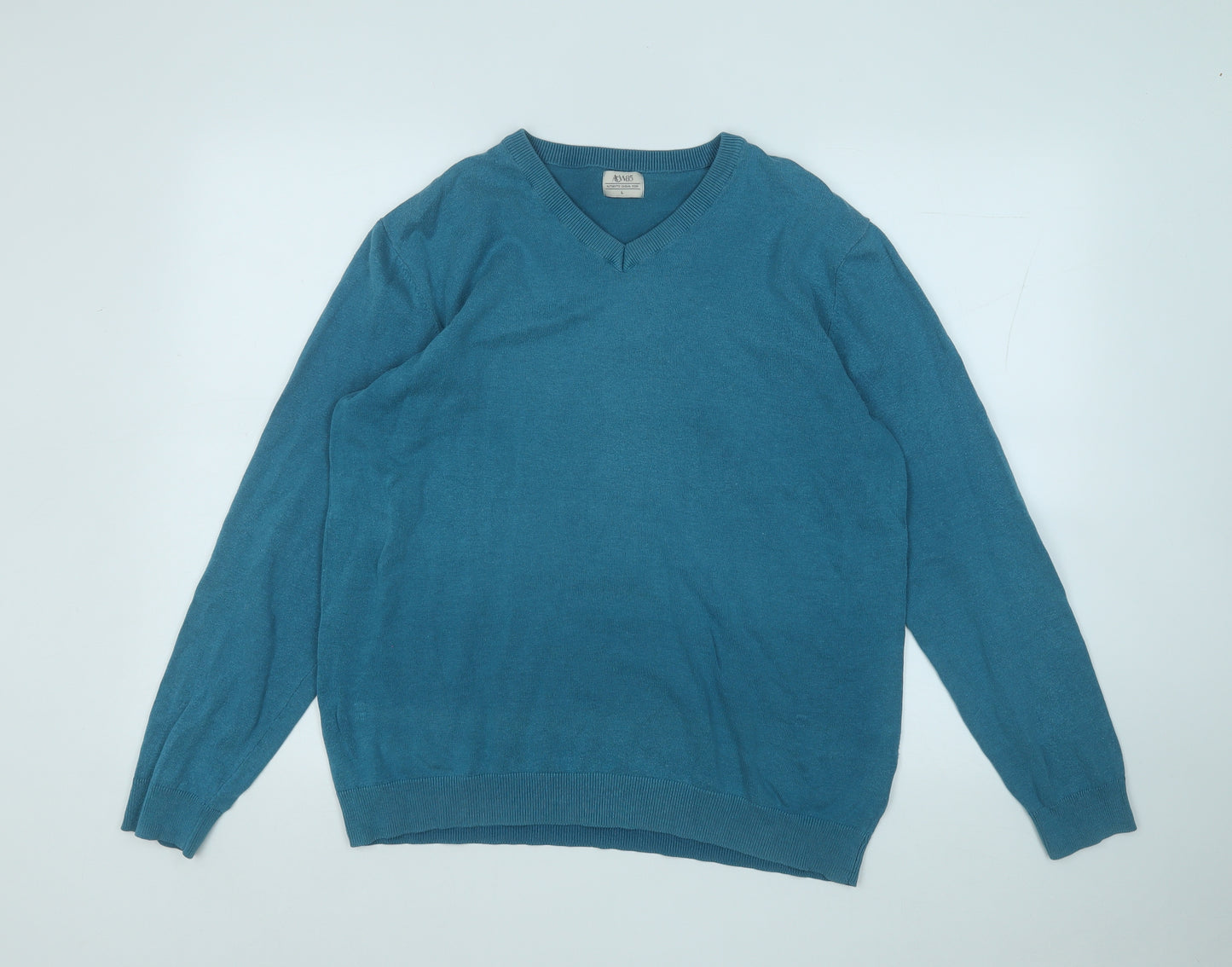 ACW85 Mens Blue V-Neck  Cotton Pullover Jumper Size L