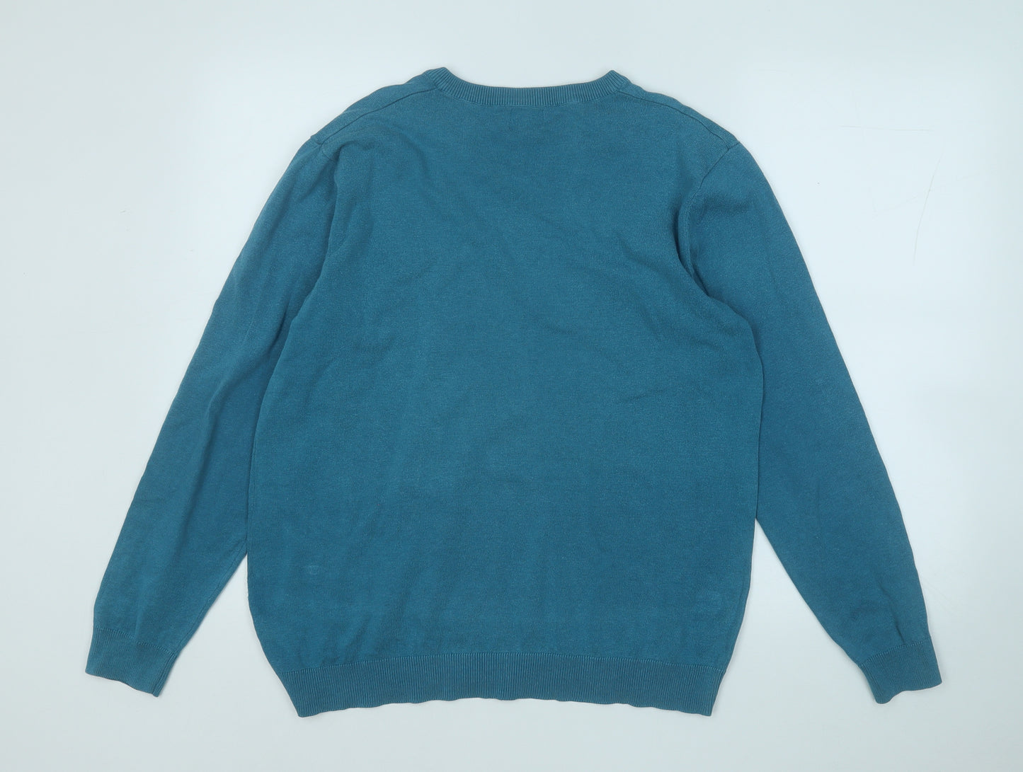 ACW85 Mens Blue V-Neck  Cotton Pullover Jumper Size L
