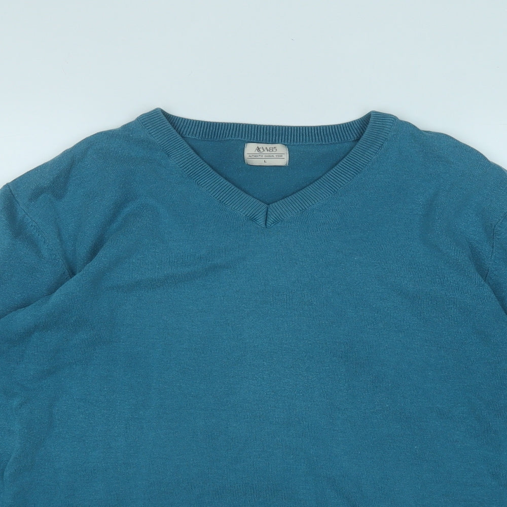 ACW85 Mens Blue V-Neck  Cotton Pullover Jumper Size L