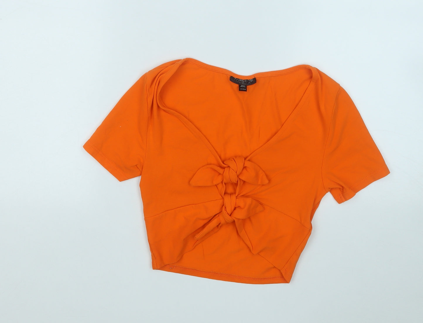 Topshop Womens Orange  Cotton Basic T-Shirt Size 8 V-Neck