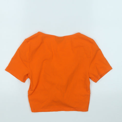 Topshop Womens Orange  Cotton Basic T-Shirt Size 8 V-Neck