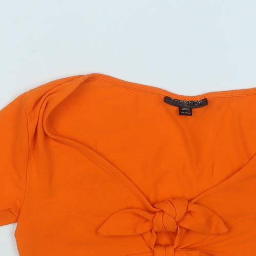 Topshop Womens Orange  Cotton Basic T-Shirt Size 8 V-Neck