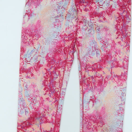 Workout Womens Pink Geometric Polyester Compression Leggings Size 10 L27 in Regular