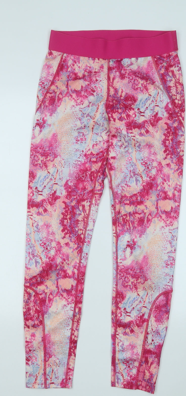 Workout Womens Pink Geometric Polyester Compression Leggings Size 10 L27 in Regular