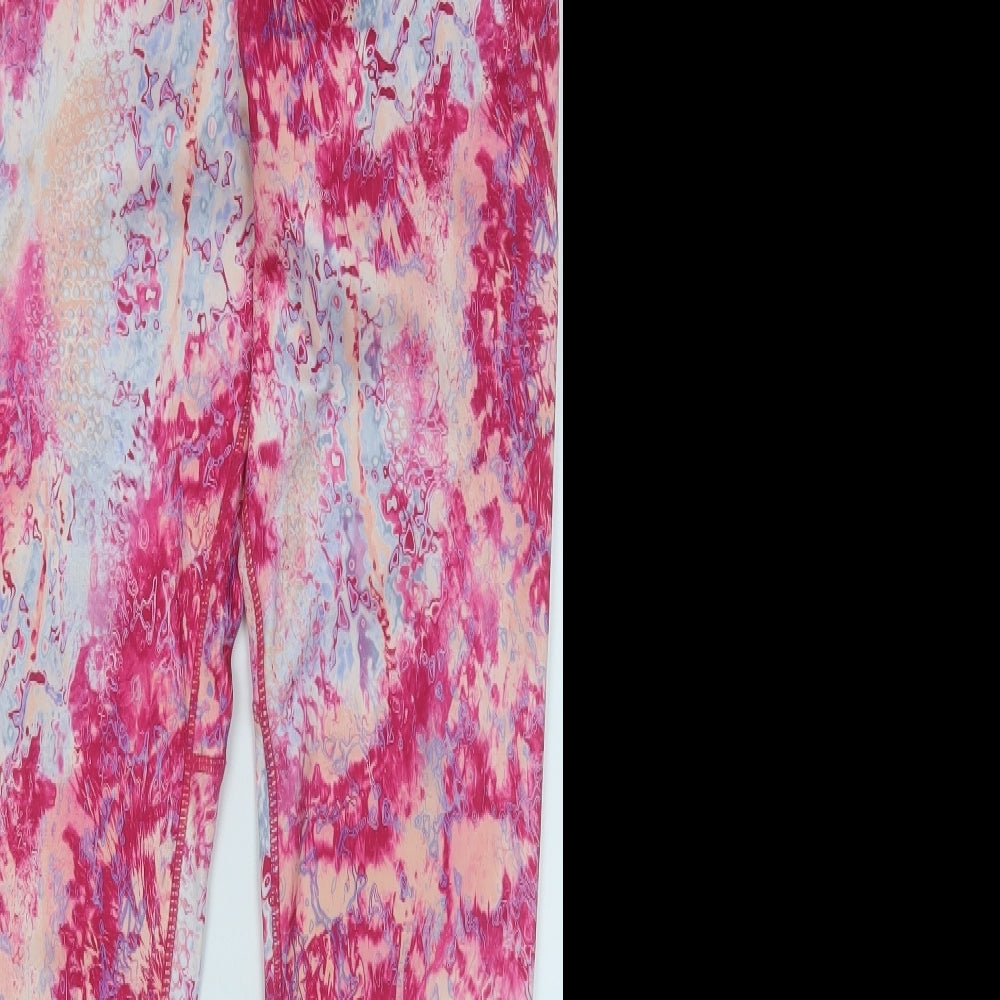 Workout Womens Pink Geometric Polyester Compression Leggings Size 10 L27 in Regular