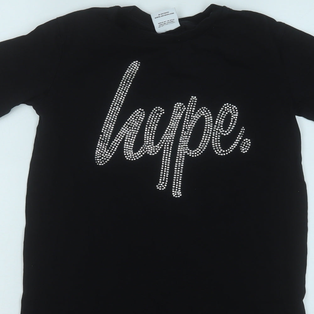 Hype Girls Black  Cotton T-Shirt Dress  Size 9 Years  Round Neck