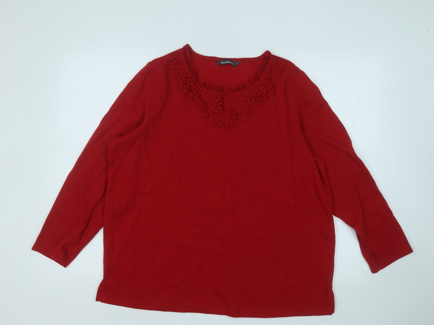 Bonmarché Womens Red Round Neck  Polyester Pullover Jumper Size L