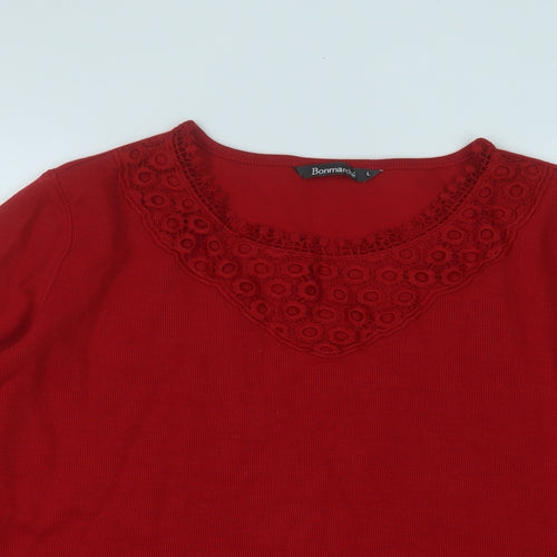 Bonmarché Womens Red Round Neck  Polyester Pullover Jumper Size L