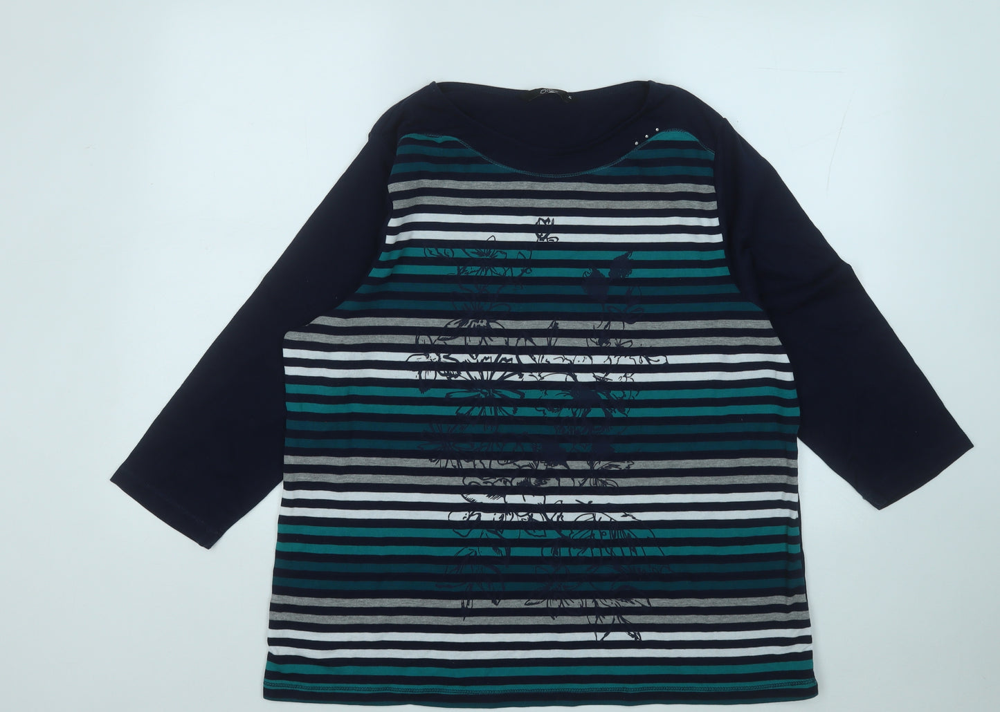 Bonmarché Womens Blue Round Neck Striped Polyester Pullover Jumper Size XL