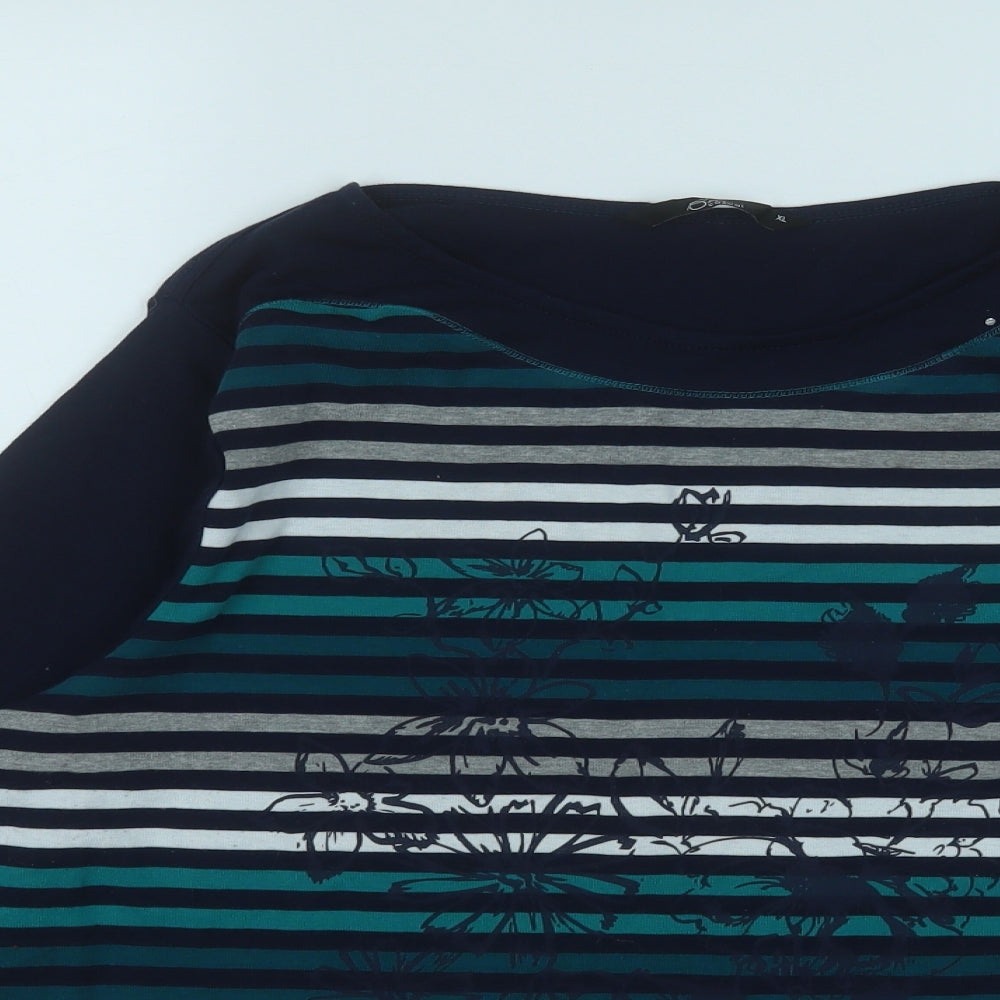 Bonmarché Womens Blue Round Neck Striped Polyester Pullover Jumper Size XL