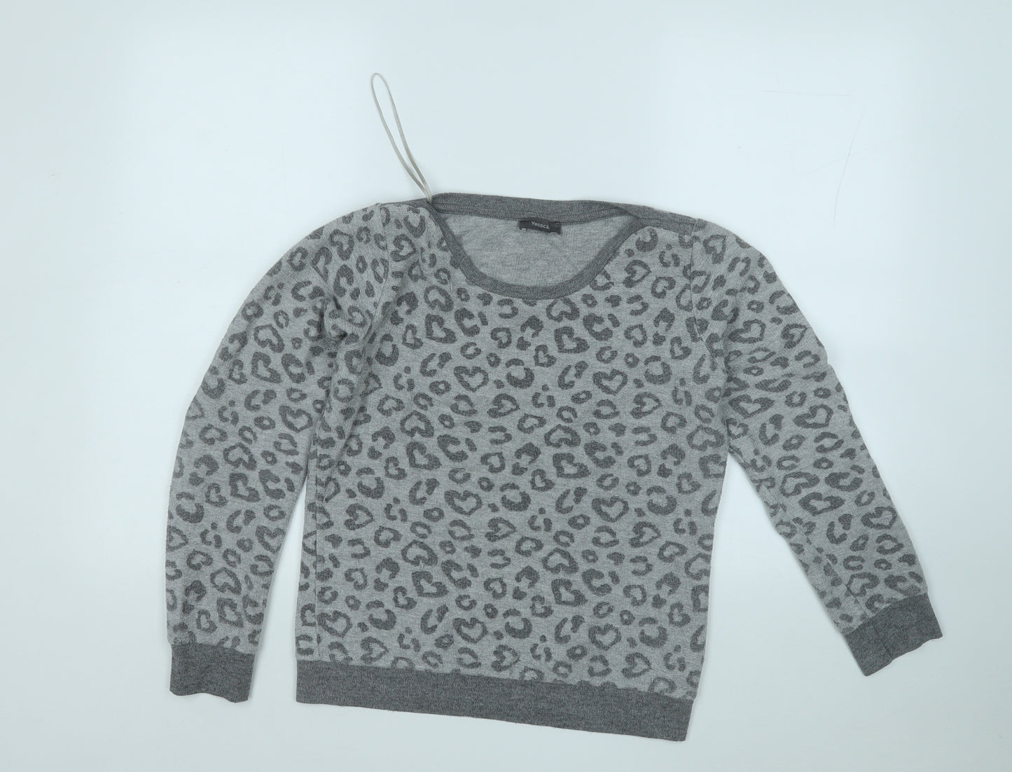 Yessica Womens Grey Animal Print Cotton Pullover Sweatshirt Size XS