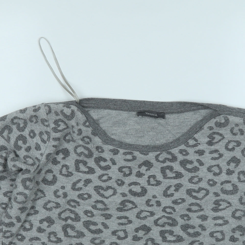 Yessica Womens Grey Animal Print Cotton Pullover Sweatshirt Size XS