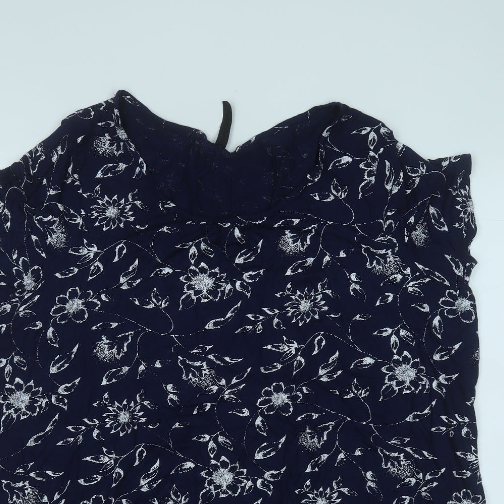 Preworn Womens Blue Geometric Viscose Basic Blouse Size 22 Round Neck