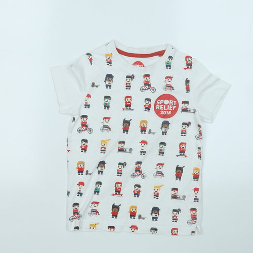 sport relief Boys White Geometric Cotton Basic T-Shirt Size 5-6 Years Round Neck