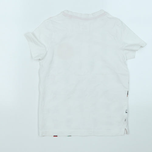 sport relief Boys White Geometric Cotton Basic T-Shirt Size 5-6 Years Round Neck