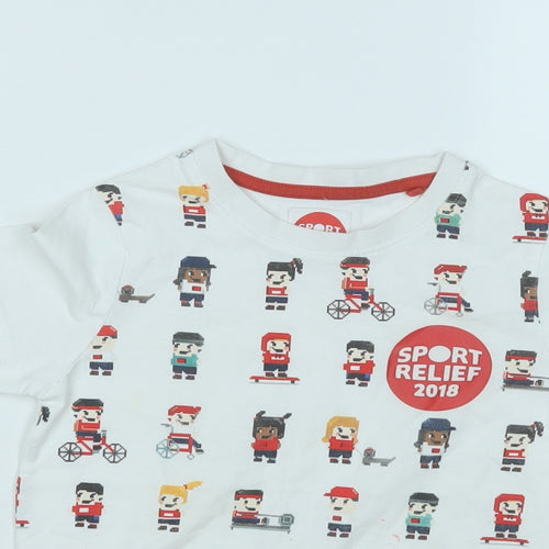 sport relief Boys White Geometric Cotton Basic T-Shirt Size 5-6 Years Round Neck