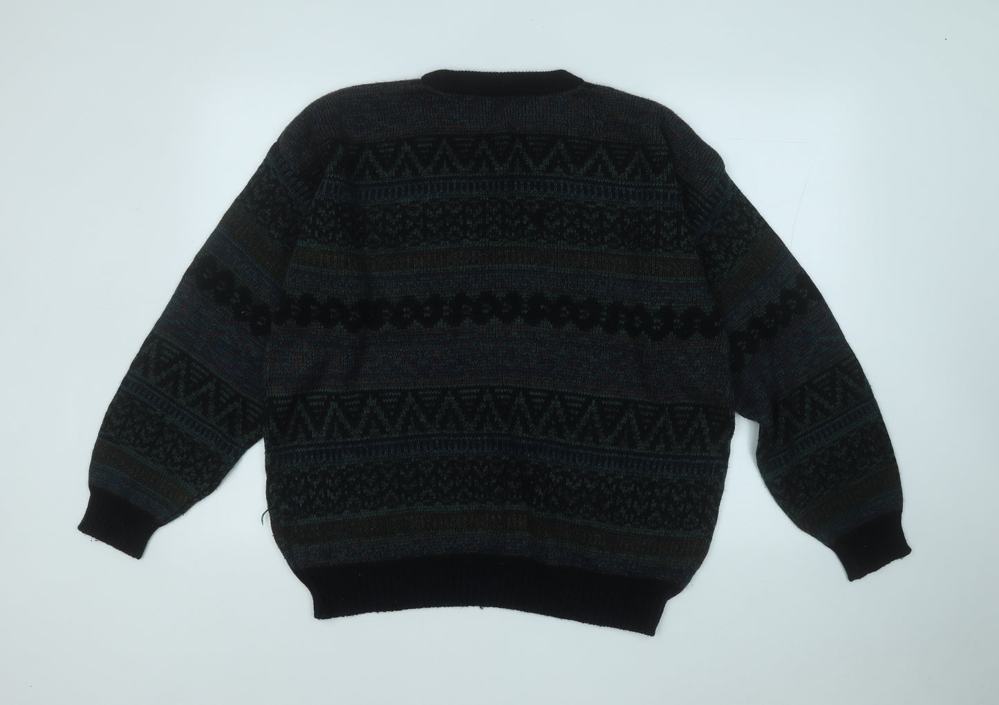 Classic Mens Green Round Neck Geometric Acrylic Pullover Jumper Size XL