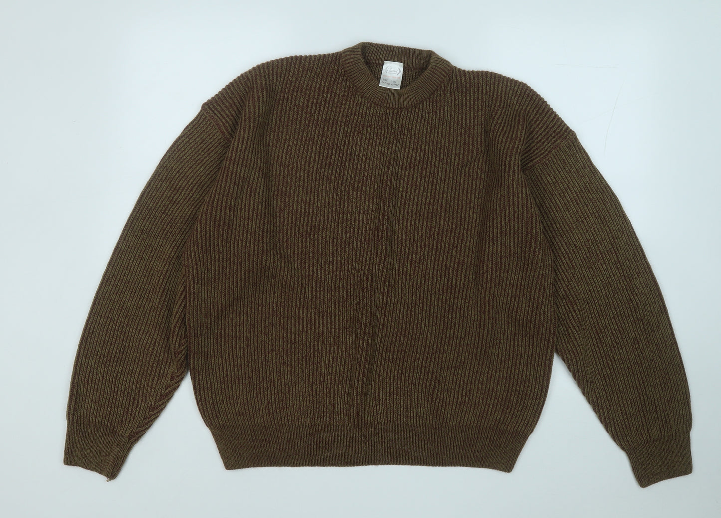 Classic Mens Brown Round Neck  Acrylic Pullover Jumper Size XL