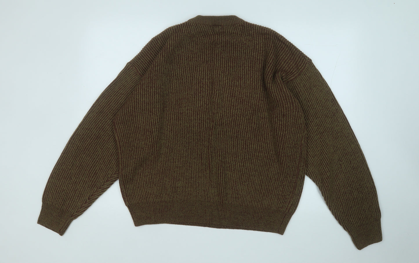 Classic Mens Brown Round Neck  Acrylic Pullover Jumper Size XL