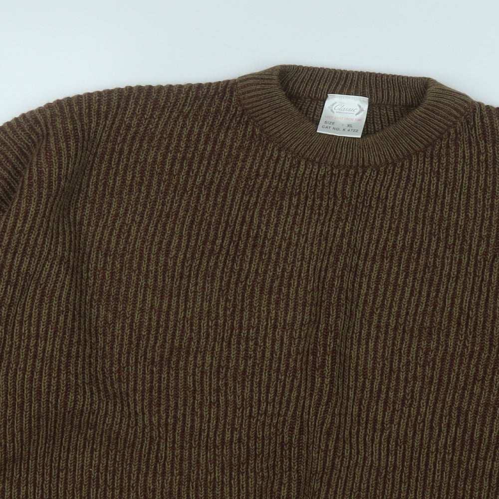 Classic Mens Brown Round Neck  Acrylic Pullover Jumper Size XL