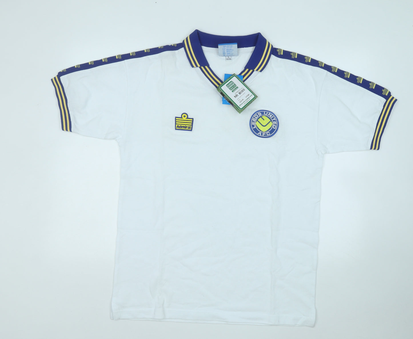 Admiral Mens White  Cotton  Polo Size L Collared  - Score Draw Leeds United Shirt