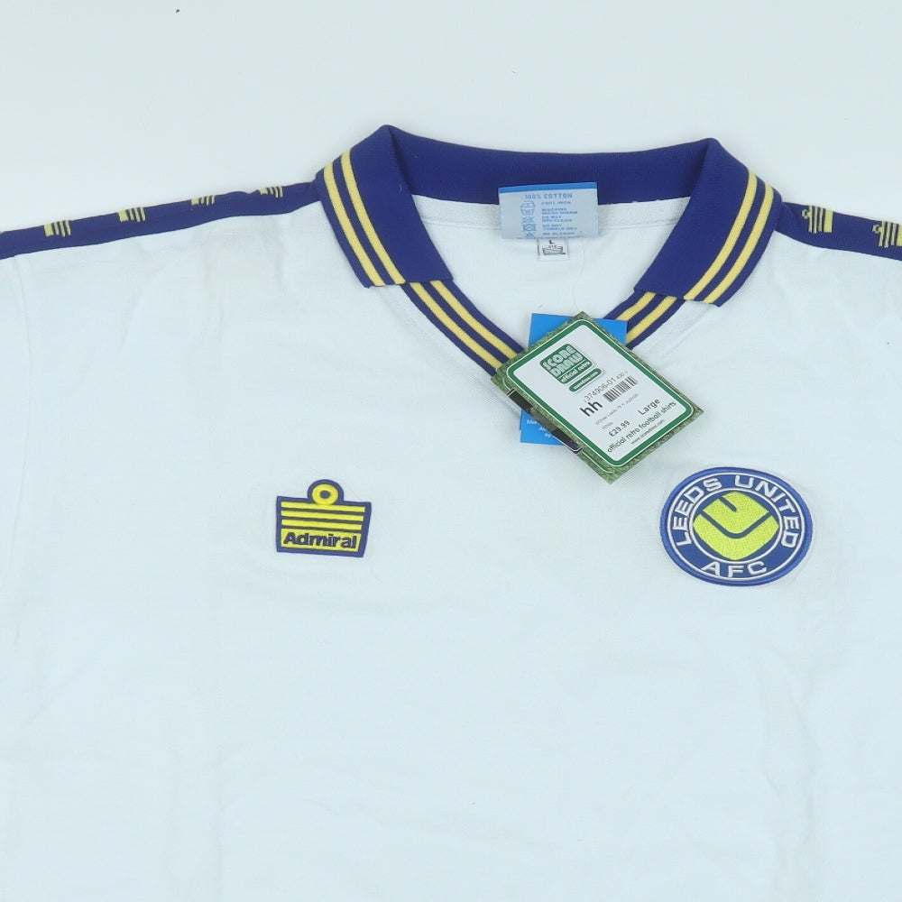 Admiral Mens White  Cotton  Polo Size L Collared  - Score Draw Leeds United Shirt