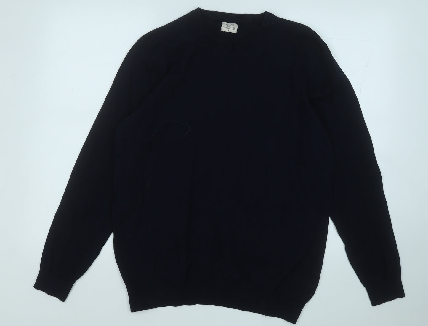 ACW85 Mens Blue Round Neck  Cotton Henley Jumper Size L