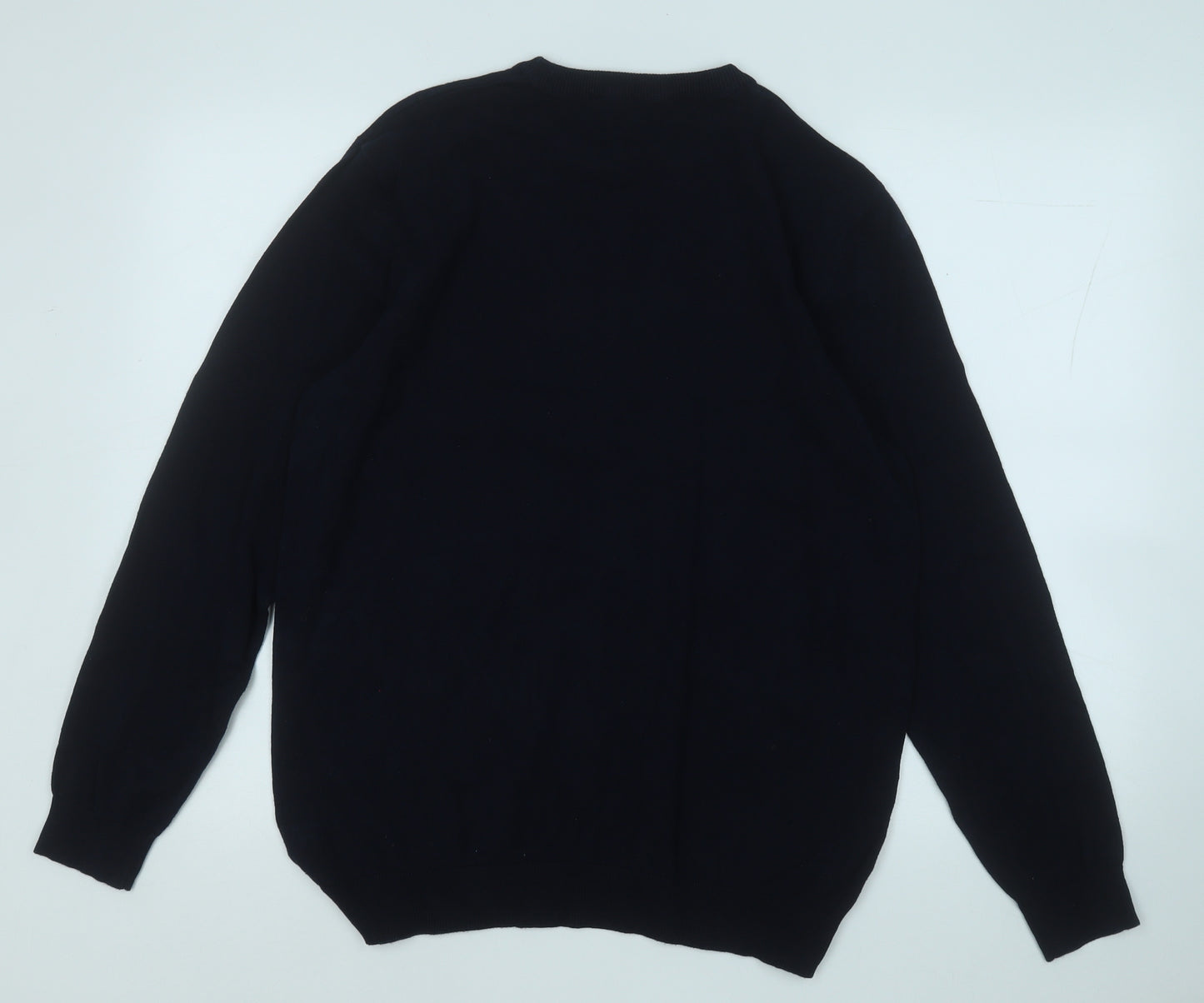 ACW85 Mens Blue Round Neck  Cotton Henley Jumper Size L