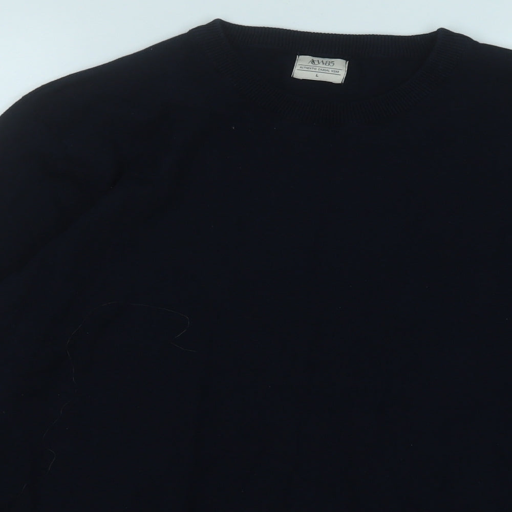 ACW85 Mens Blue Round Neck  Cotton Henley Jumper Size L