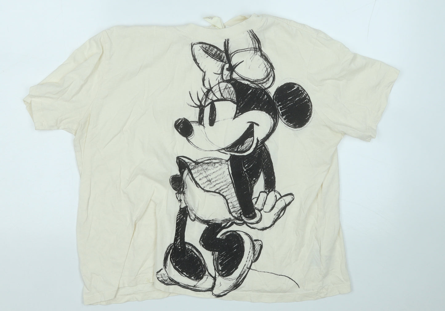 H&M Womens Yellow  Cotton Basic T-Shirt Size L Round Neck - Minnie Mouse