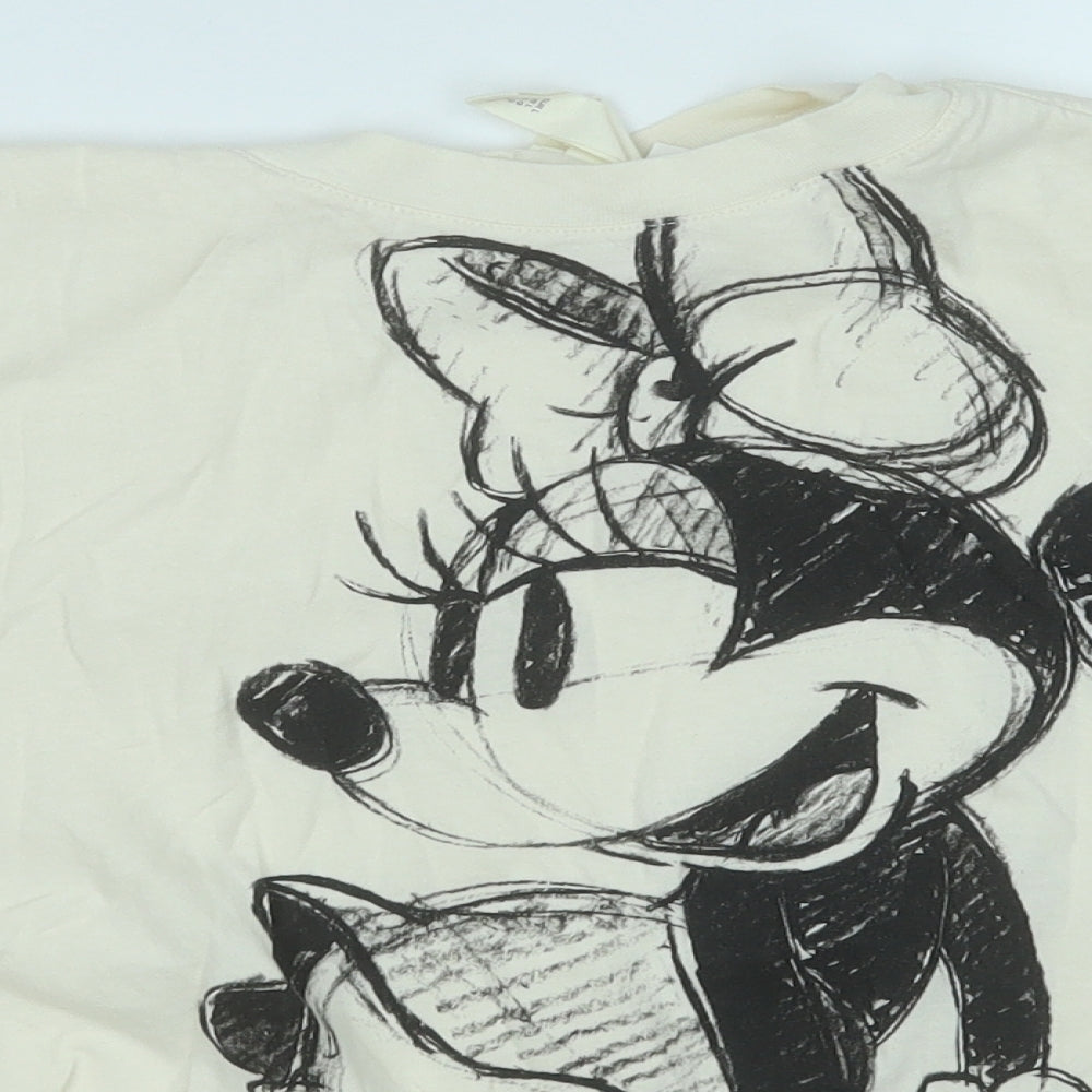 H&M Womens Yellow  Cotton Basic T-Shirt Size L Round Neck - Minnie Mouse