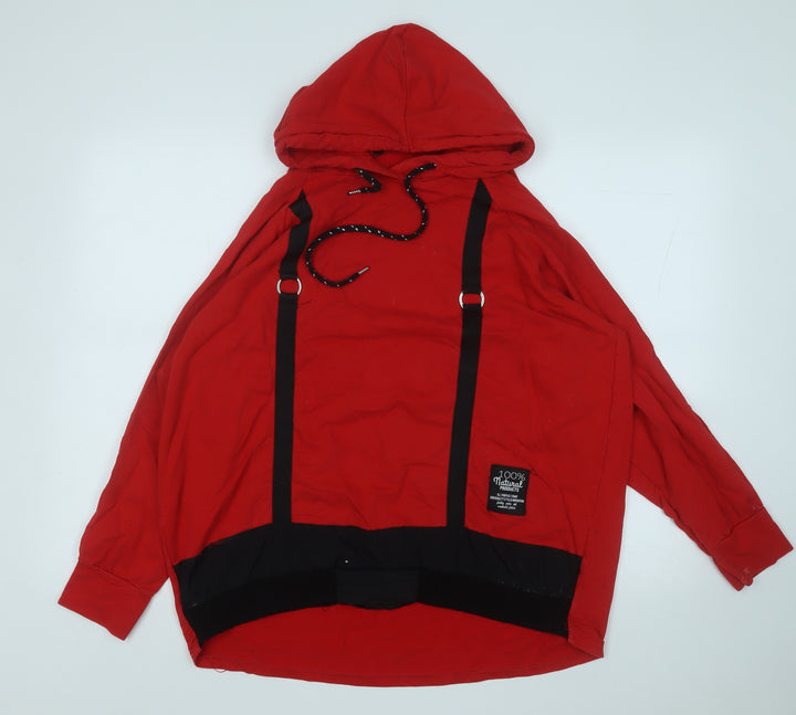 Studio Mens Red Cotton Pullover Hoodie Size L