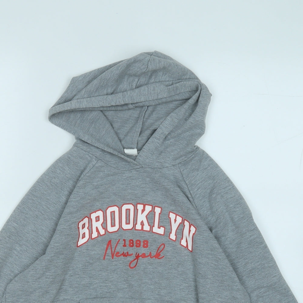 SheIn Girls Grey  Polyester Pullover Hoodie Size 10-11 Years   - Brooklyn